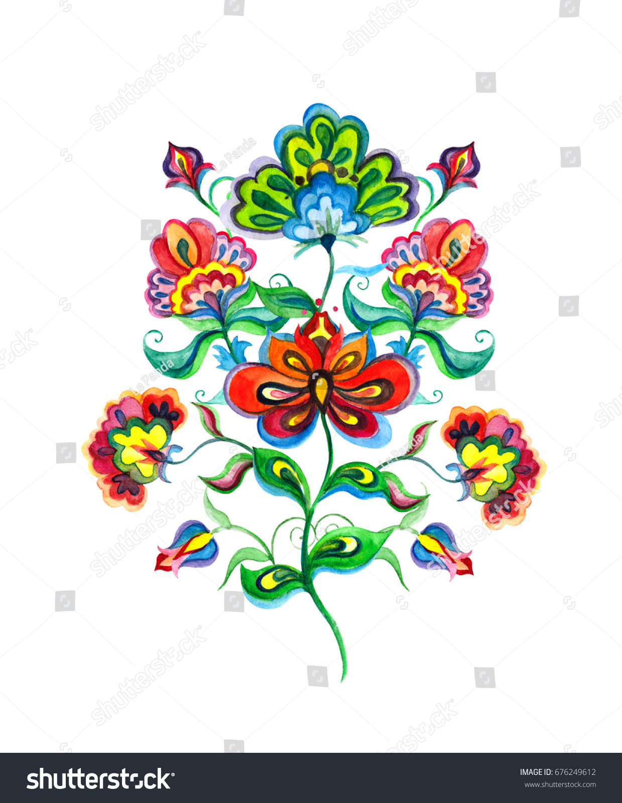 Slavic Folk Art Flowers Watercolor Fairy Stock Illustration 676249612 ...