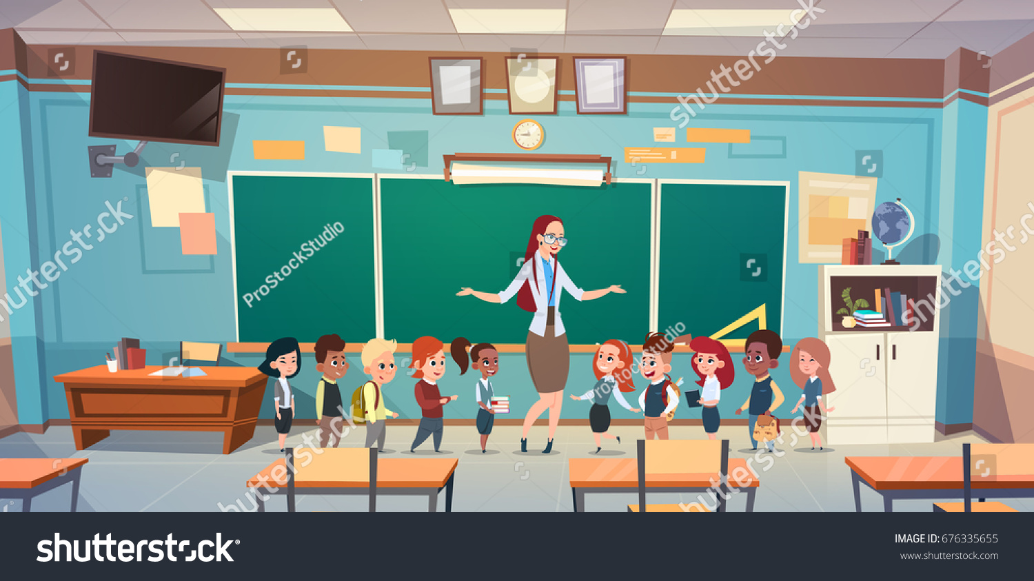 School Children Group Teacher Classroom Over Stock Vector (Royalty Free ...