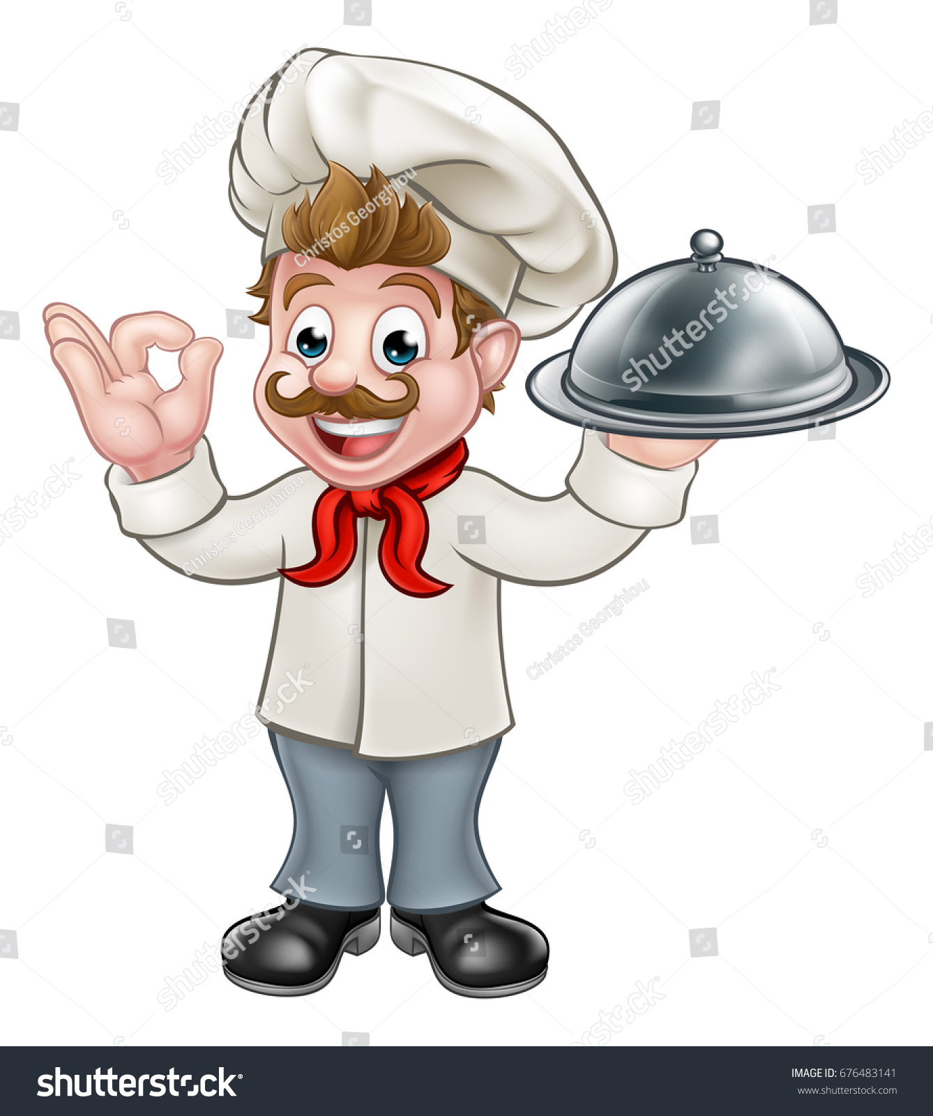 Cartoon Chef Baker Holding Silver Cloche Stock Vector (Royalty Free ...