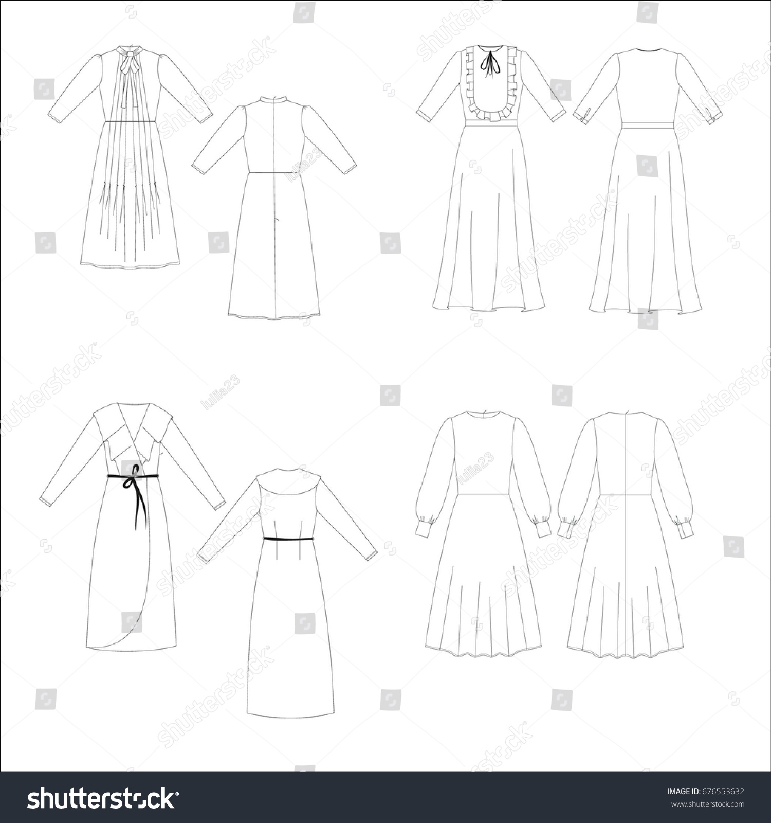 Technical Drawing Sketch Set Dress Vector Stock Vector (Royalty Free ...