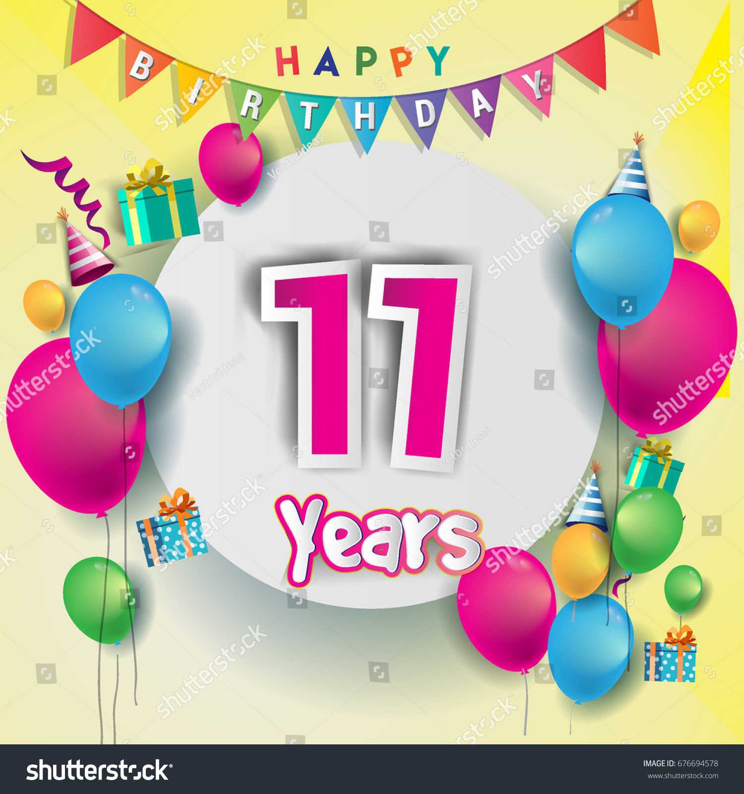 11th Years Anniversary Celebration Birthday Card Stock Vector (Royalty ...