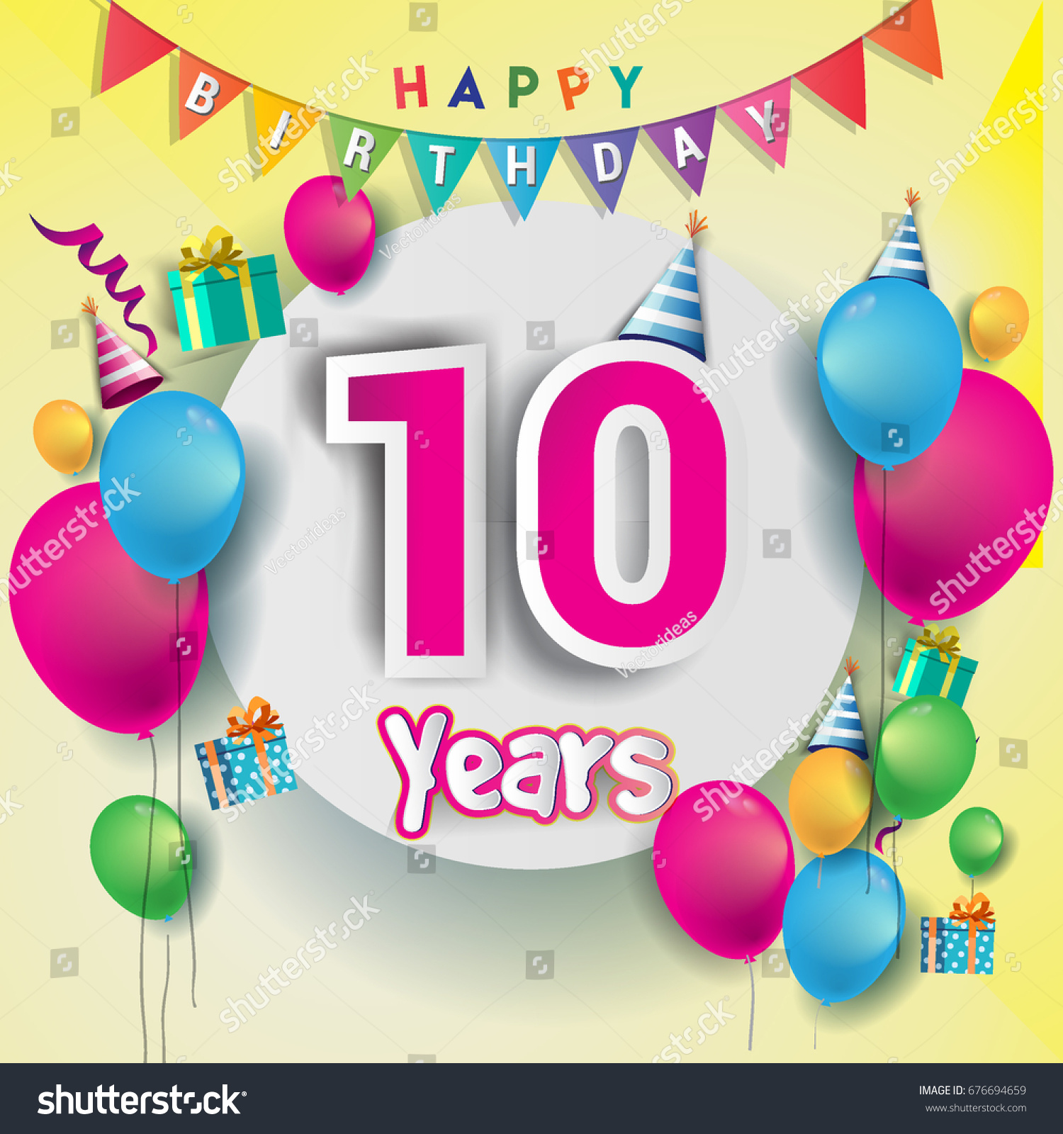 10th Years Anniversary Celebration Birthday Card Stock Vector (Royalty ...