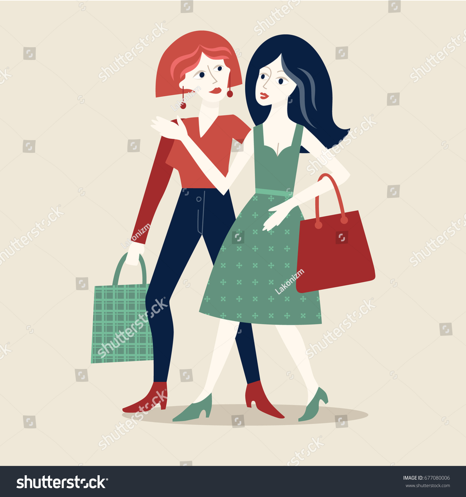 Shopping Girls Vector Illustration Two Girl Stock Vector Royalty Free 677080006 Shutterstock 3490