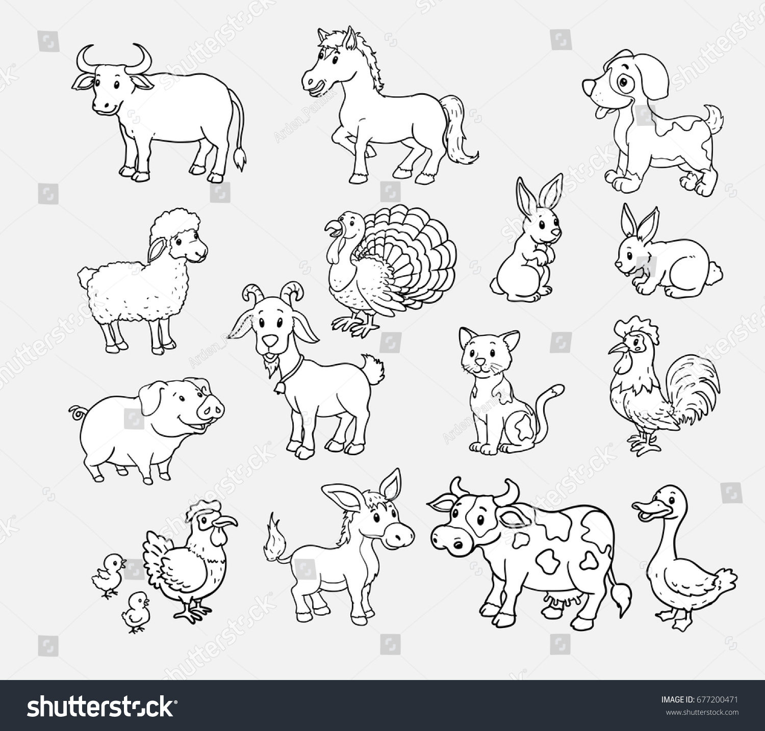 Pets On Farm Vector Hand Drawn Stock Vector (Royalty Free) 677200471 ...