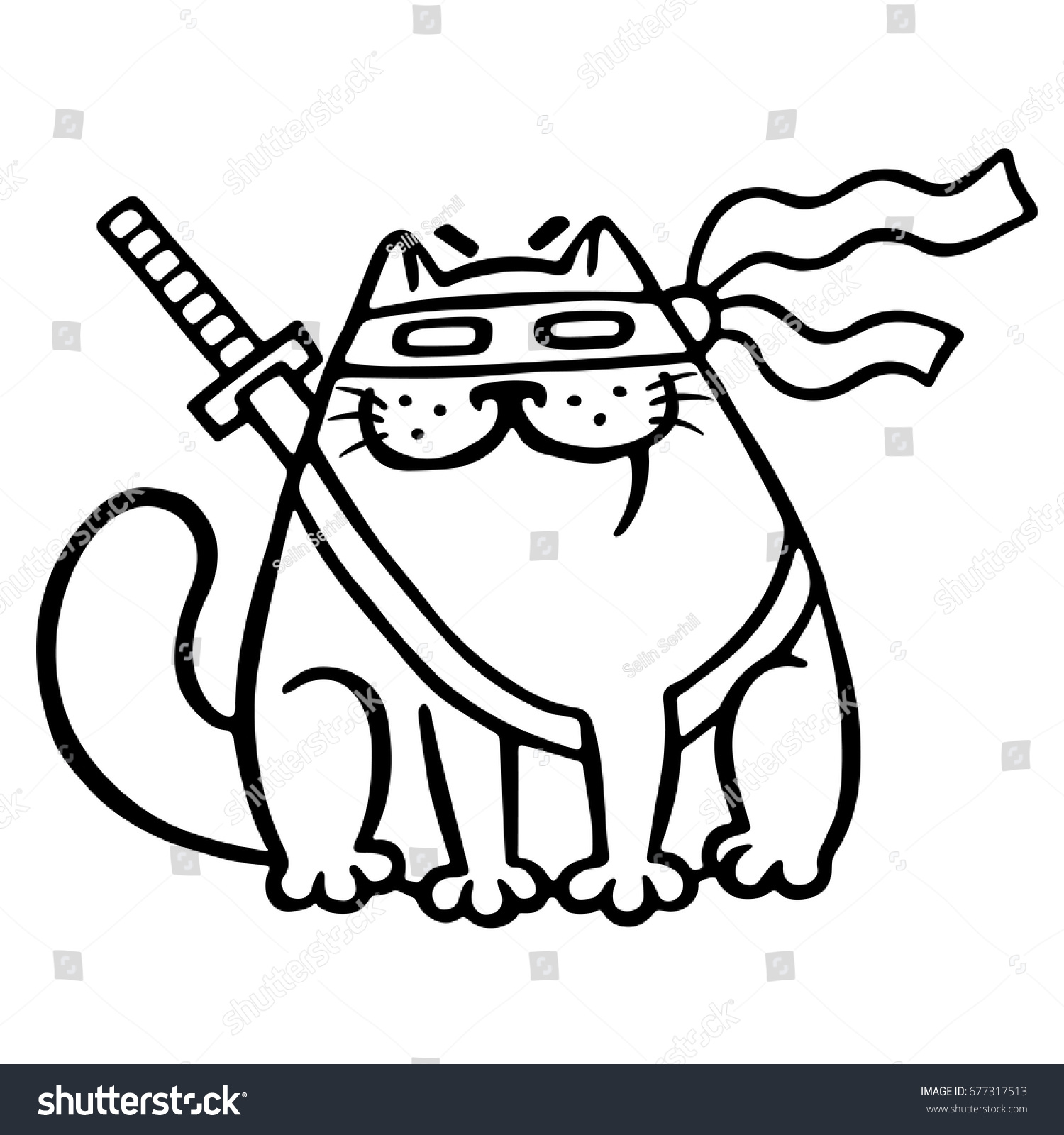 Fat Ninja Cat Mask Sword Behind Stock Vector (Royalty Free) 677317513 ...