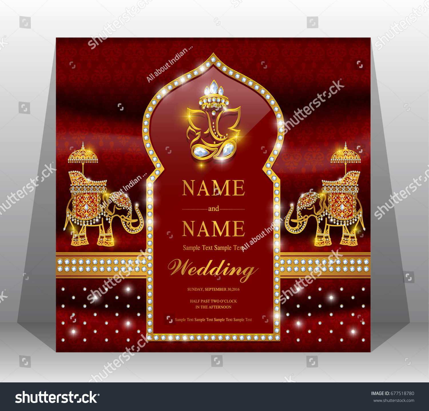 Luxur Wedding Invitation Card Gold Elephant Stock Vector (Royalty Free ...