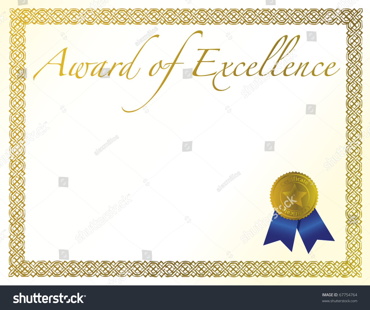 Illustration Certificate Award Excellence Golden Ribbon Stock Vector ...