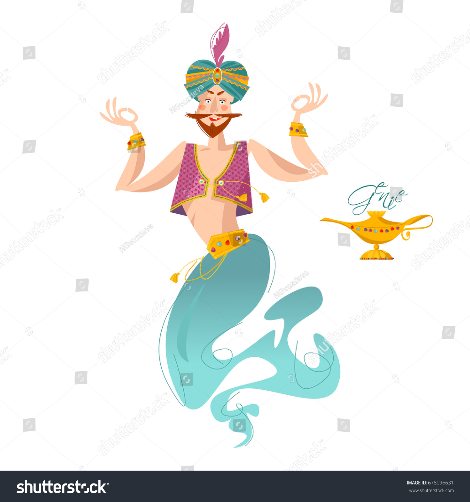 Happy Genie Magic Lamp Vector Illustration Stock Vector (Royalty Free ...