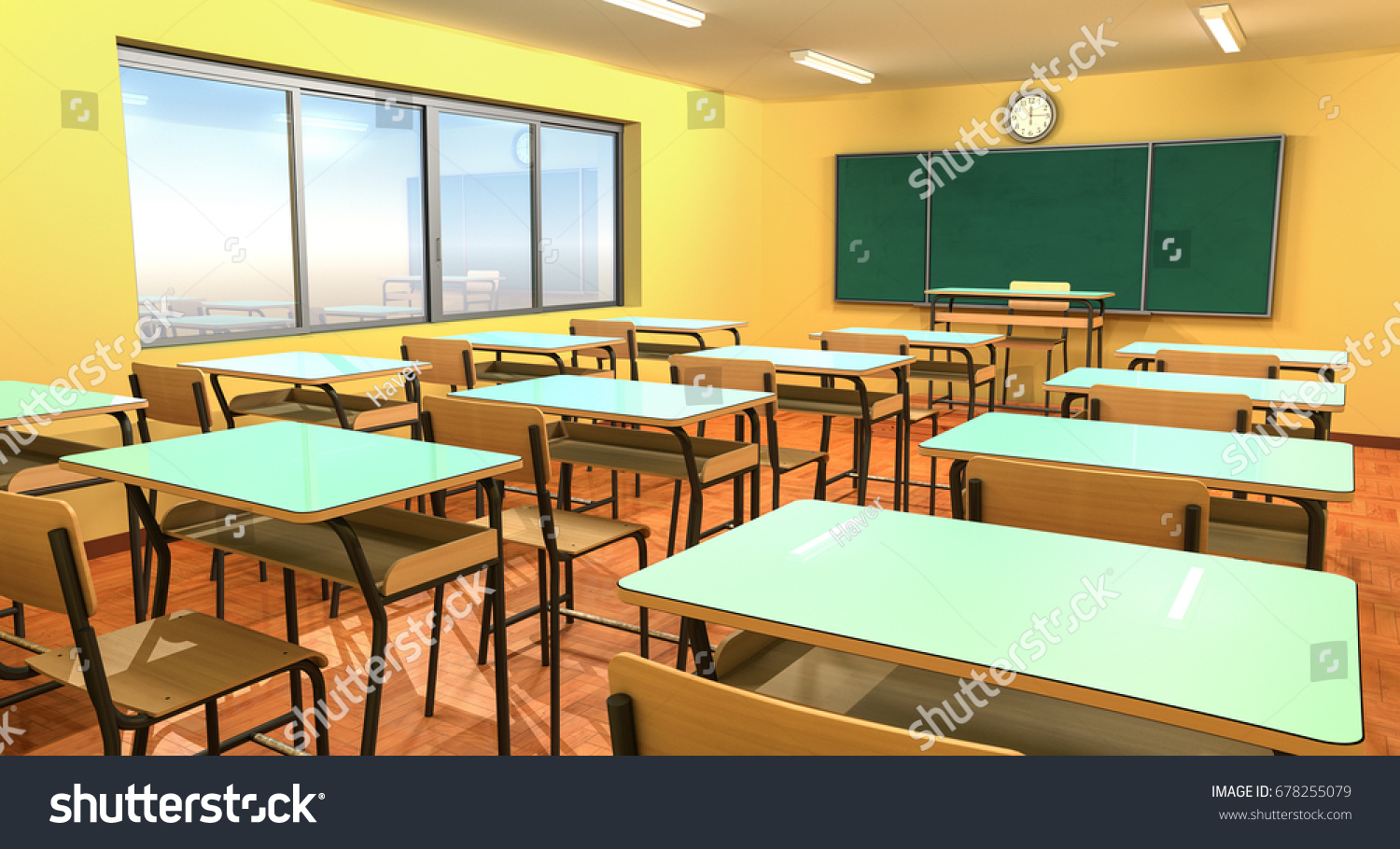 Empty Classroom Chalkboard Chairs School Desk Stock Photo 678255079 ...