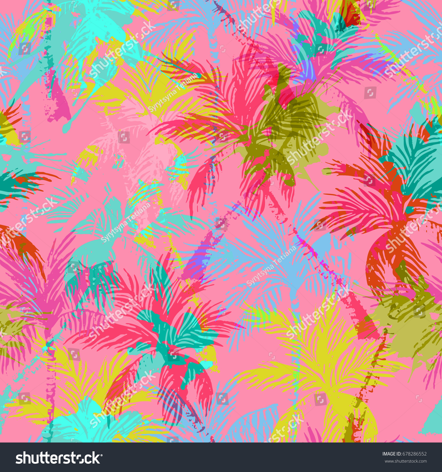 Abstract Colorful Palm Trees Seamless Pattern Stock Vector (Royalty ...