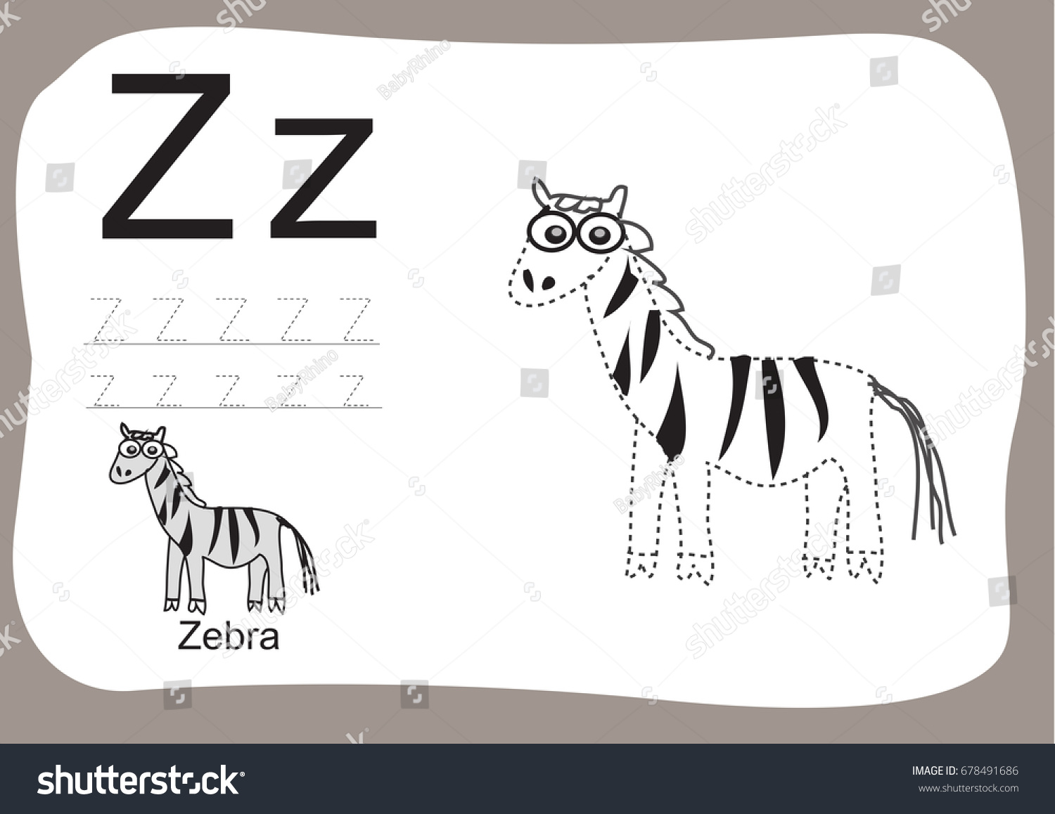 Z Alphabet Tracing Worksheetscartoon Coloring Book Stock Vector ...