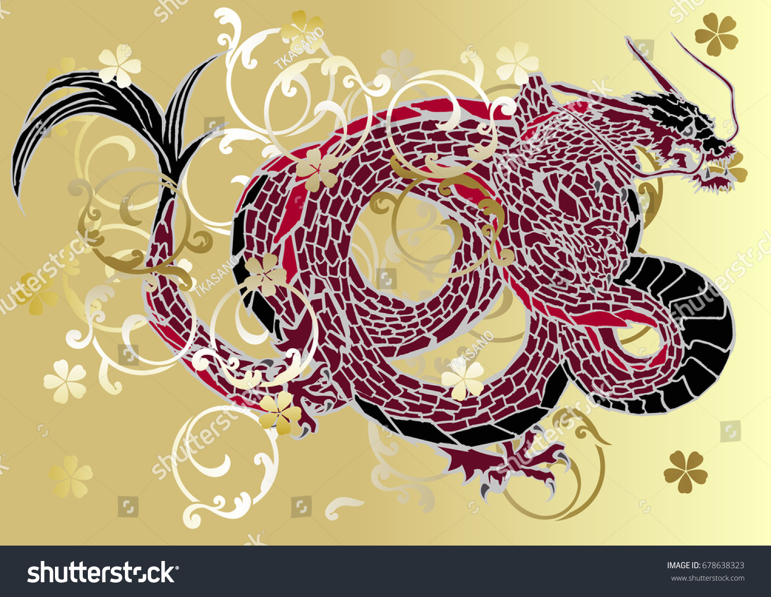 Dragon Japanese Pattern Stock Vector (Royalty Free) 678638323 ...