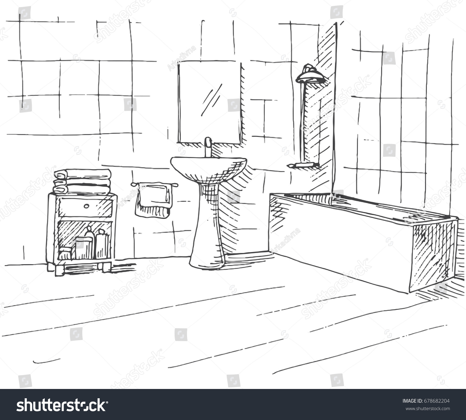 Hand Drawn Sketch Linear Sketch Interior Stock Vector (Royalty Free ...