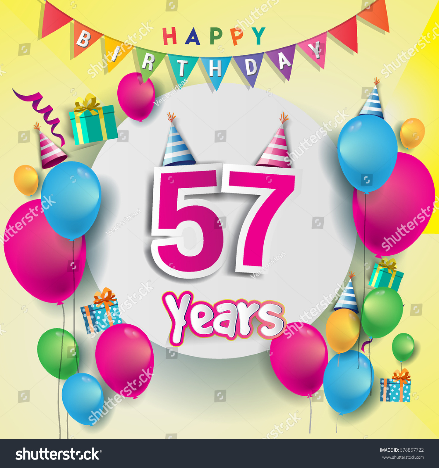 57th Years Anniversary Celebration Birthday Card Stock Vector (Royalty ...