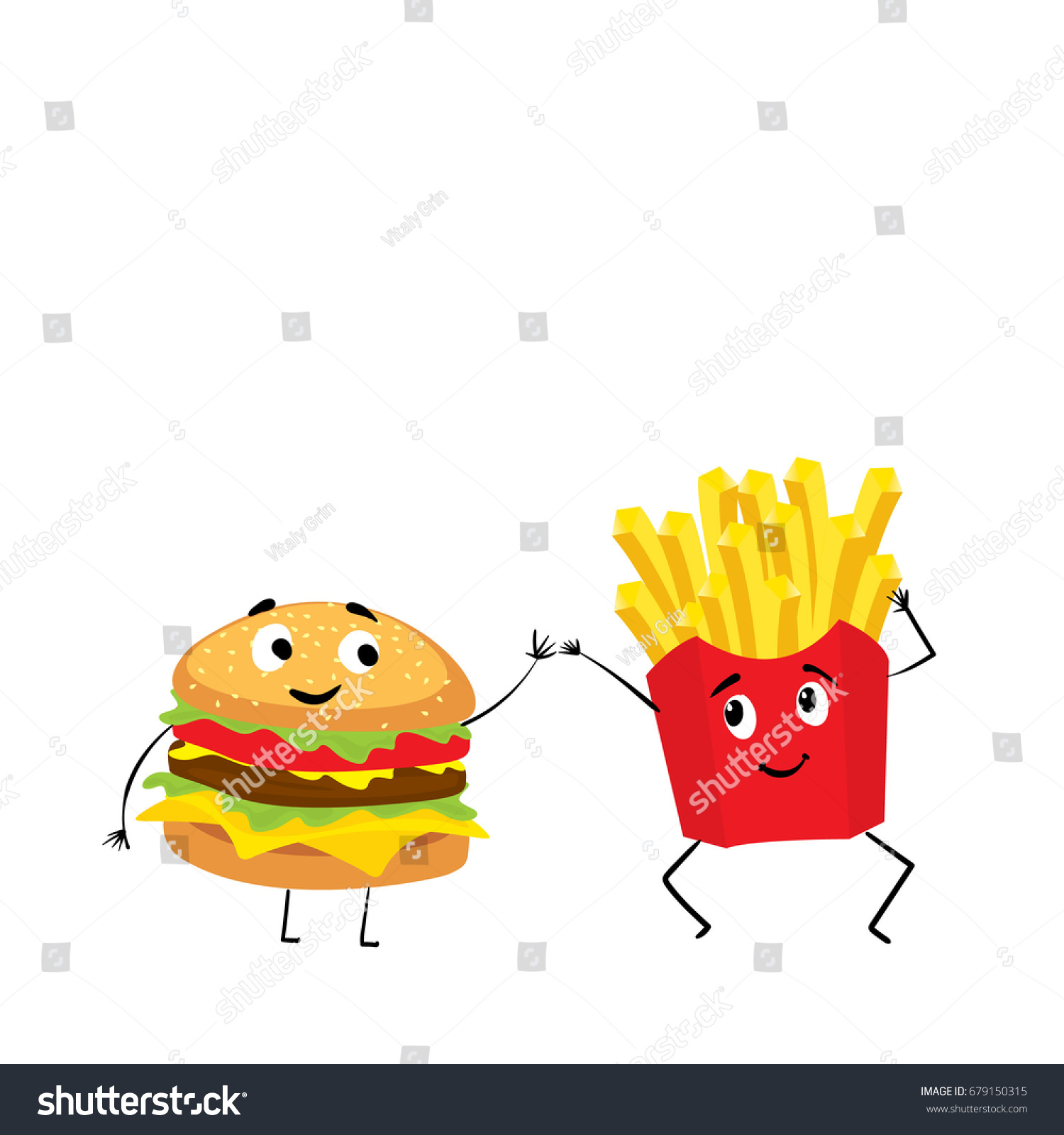 French Fries Cheeseburger Funny Muzzles Smile Stock Vector (Royalty ...