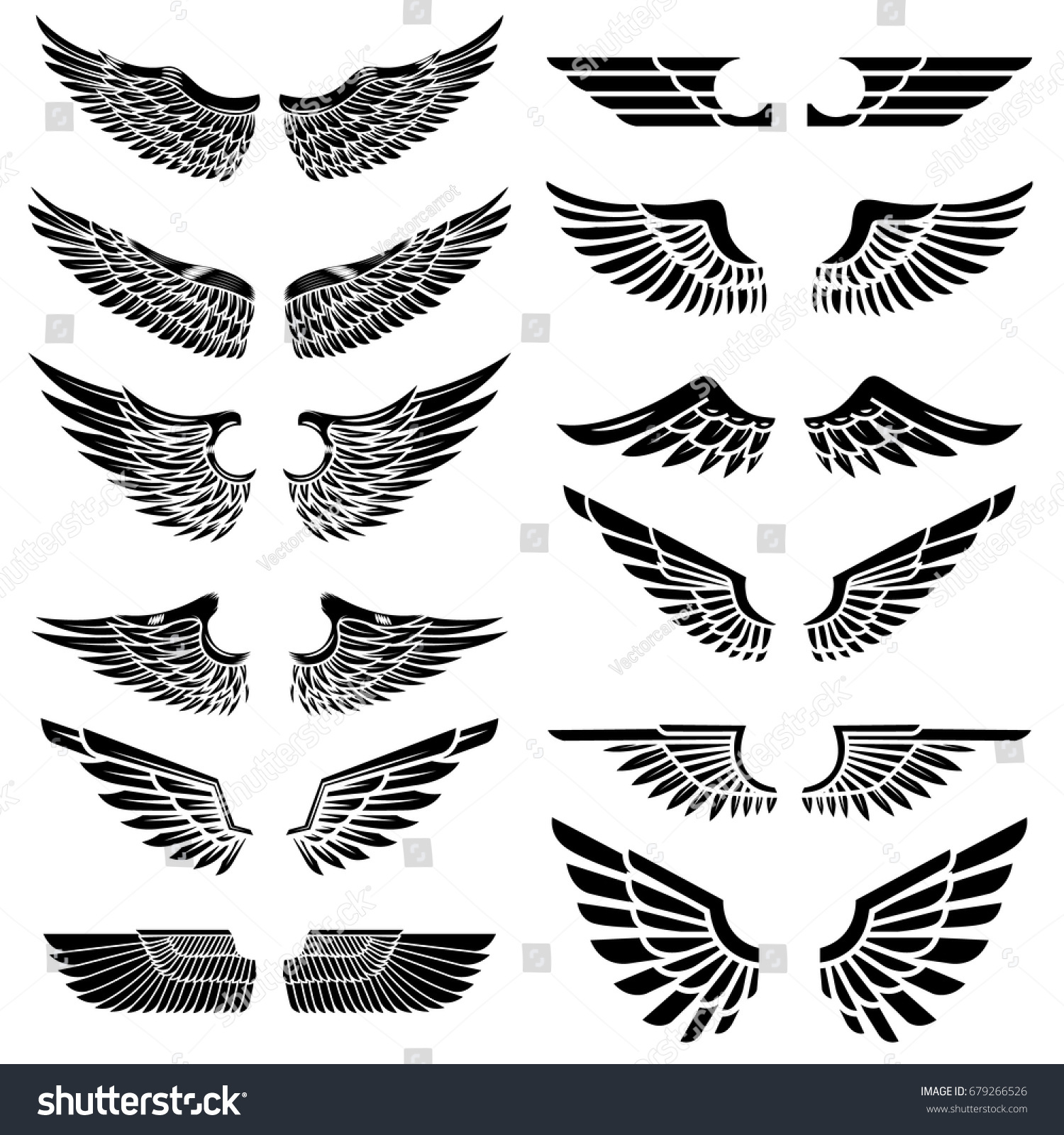 Set Wings Isolated On White Background Stock Vector (Royalty Free ...