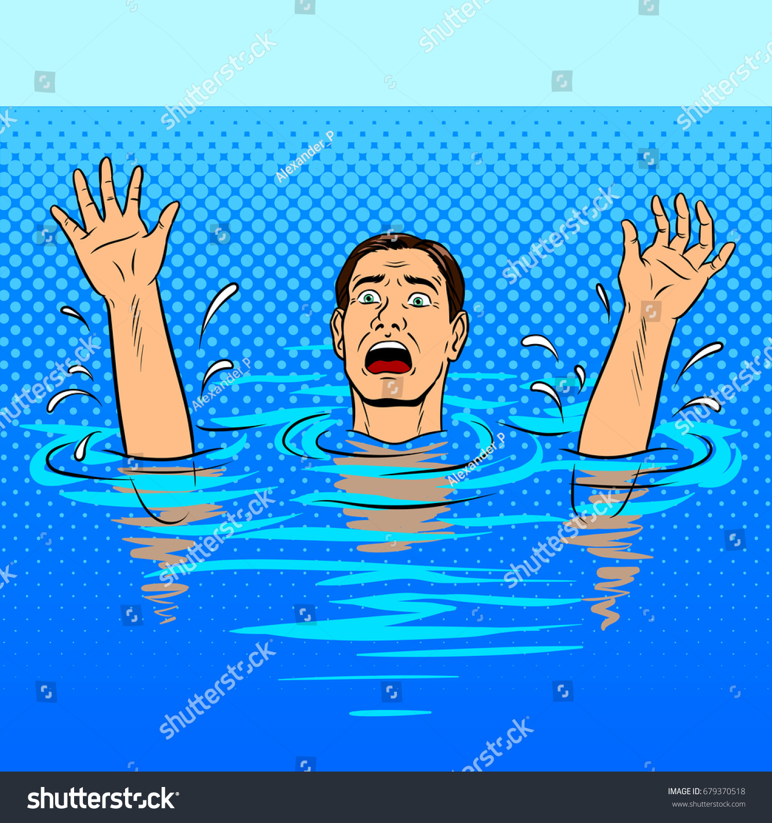 Drowning Man Pop Art Retro Vector Stock Vector (Royalty Free) 679370518 ...