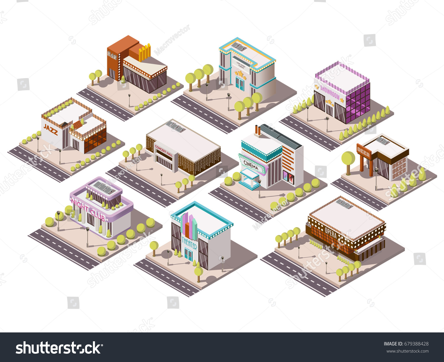 Entertainment Places Isometric Set Theatre Cinema Stock Vector (Royalty ...