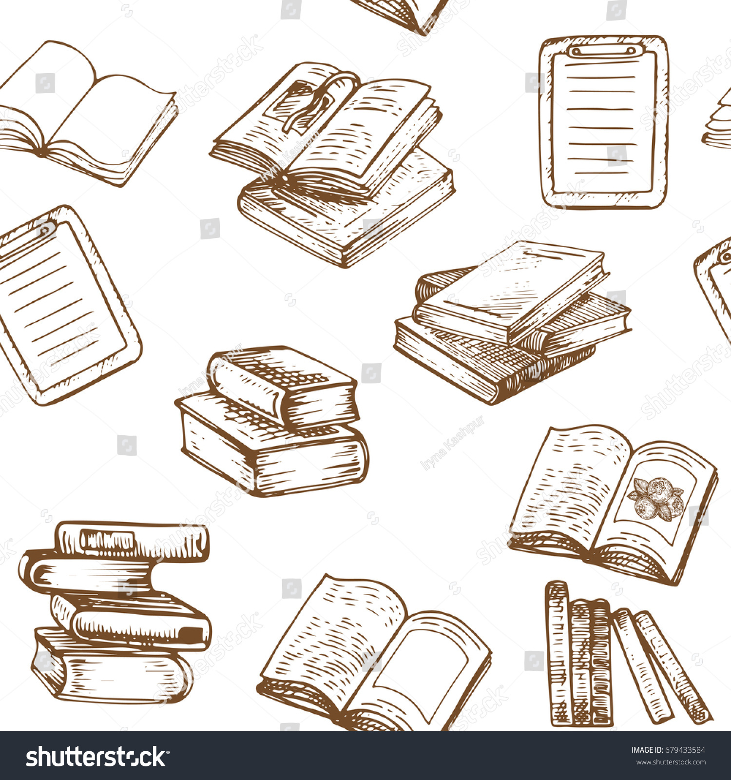 Hand Drawn Sketch Illustration Books Seamless Stock Vector (Royalty ...