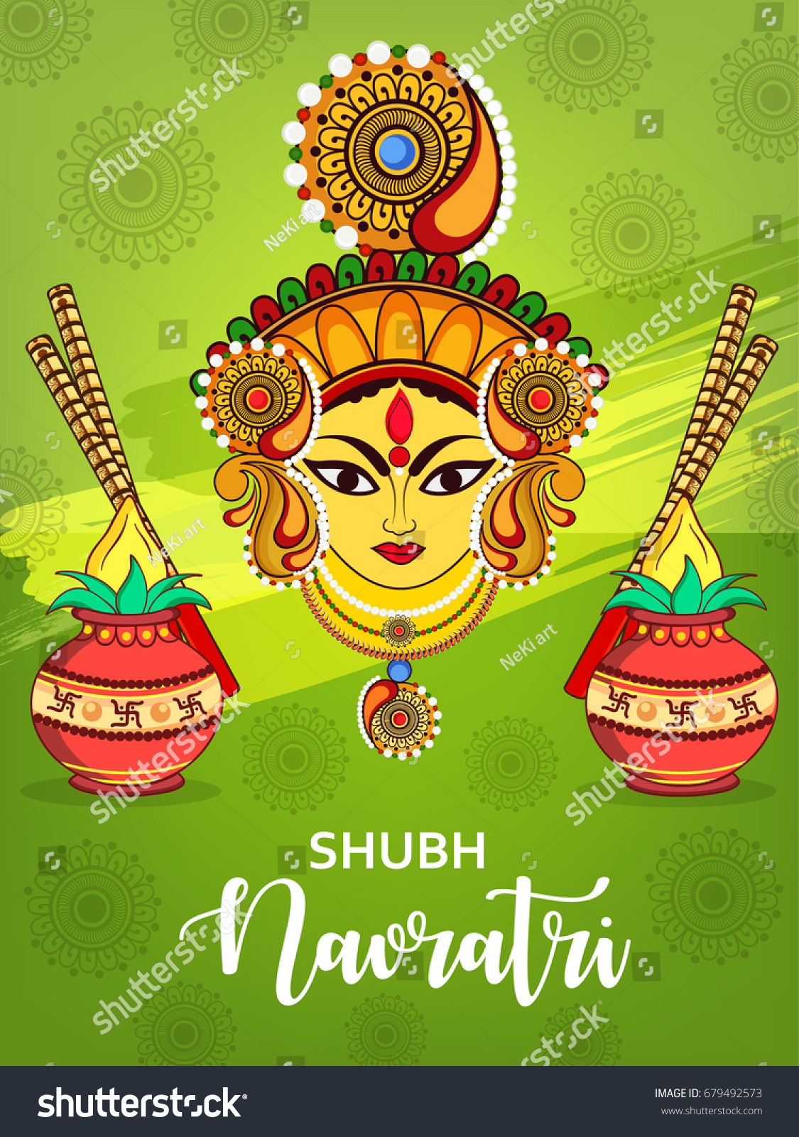 Beautiful Maa Durga Face Dandiya Kalash Stock Vector (Royalty Free ...