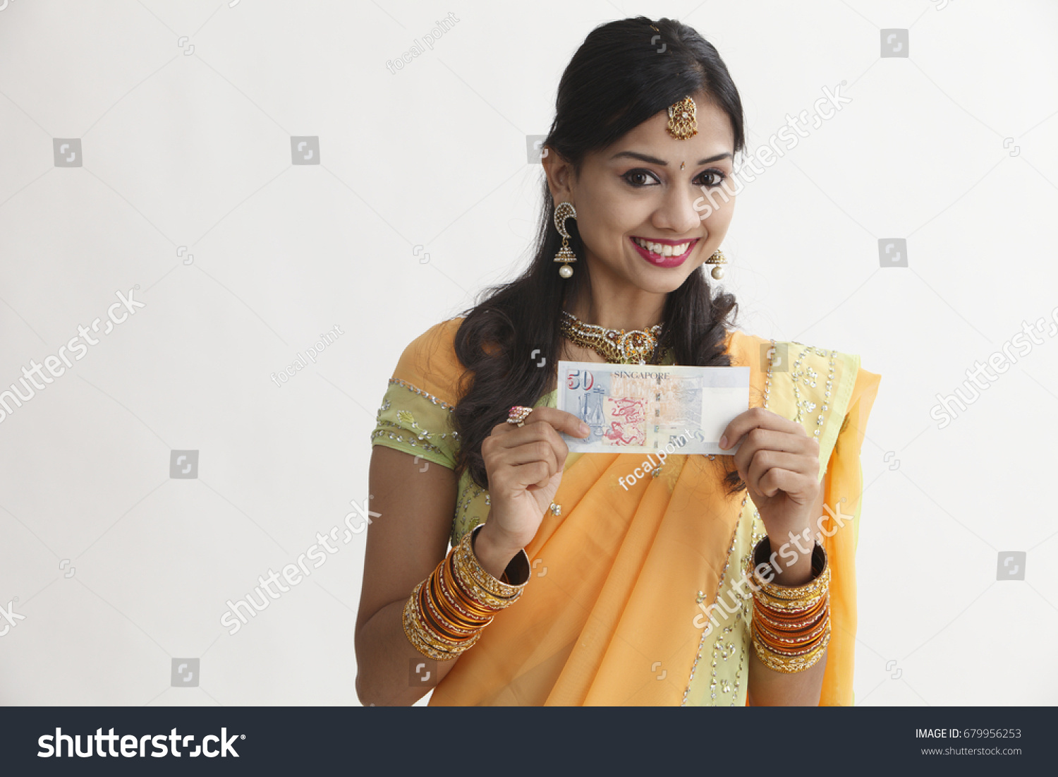 Indian Woman Saree Holding Singapore Cash Stock Photo 679956253 ...