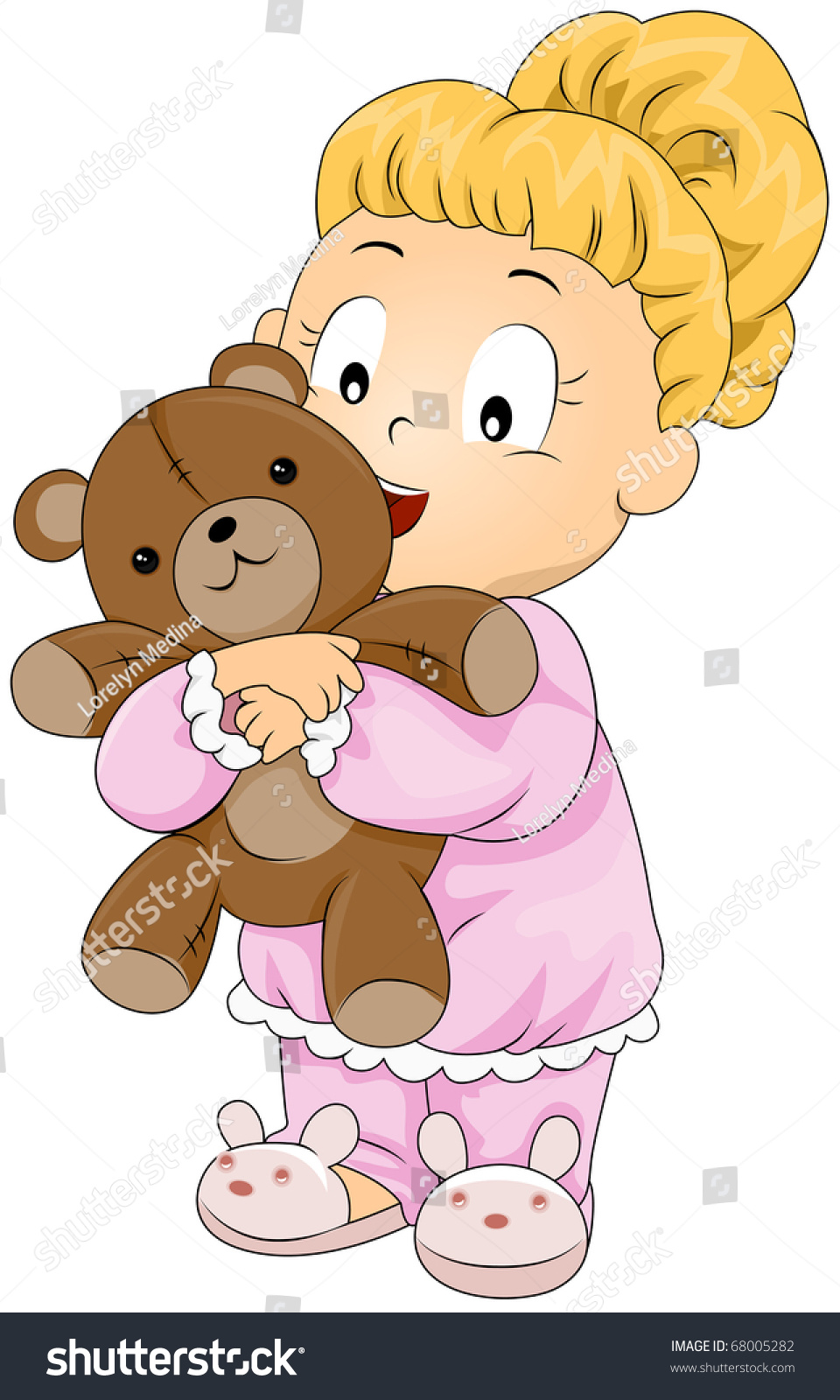 Illustration Little Girl Hugging Teddy Bear Stock Vector (Royalty Free ...