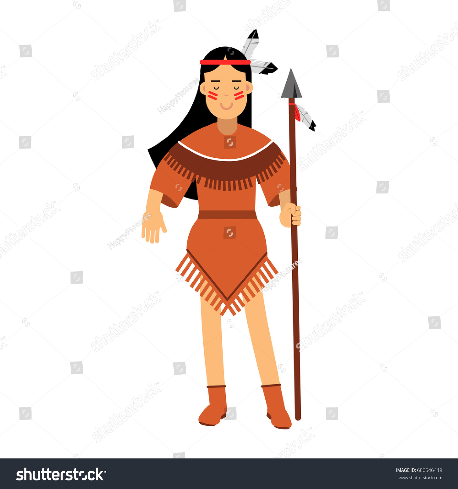 Native American Indian Girl Traditional Costume Stock Vector (Royalty ...