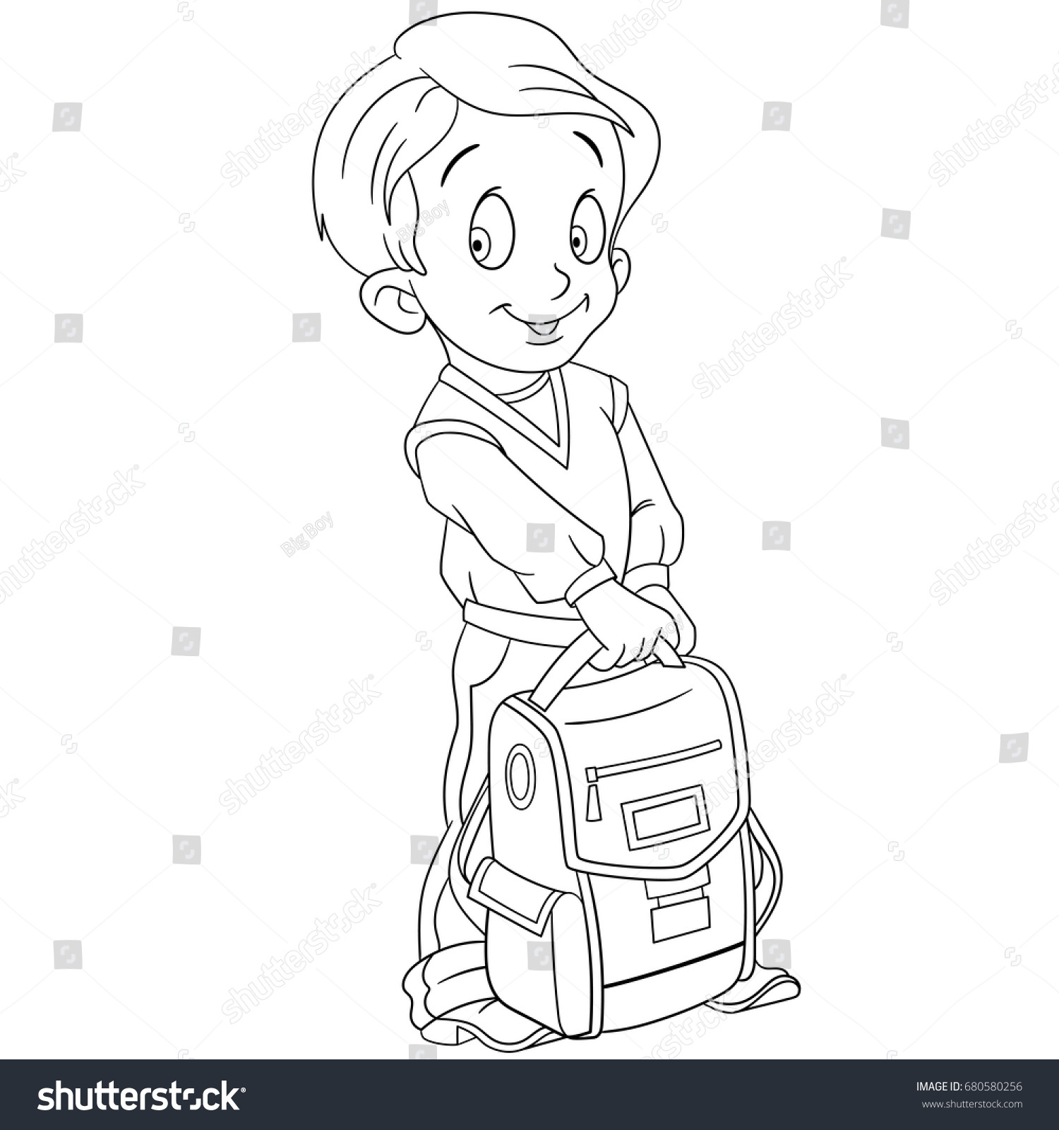 Раскраска ученик с портфелем