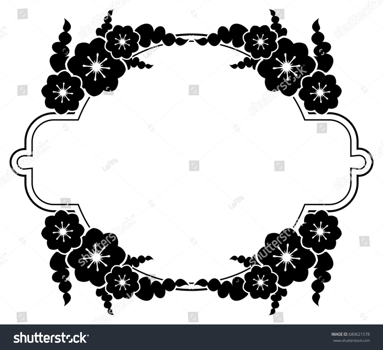 Black White Silhouette Frame Decorative Flowers Stock Vector (Royalty ...