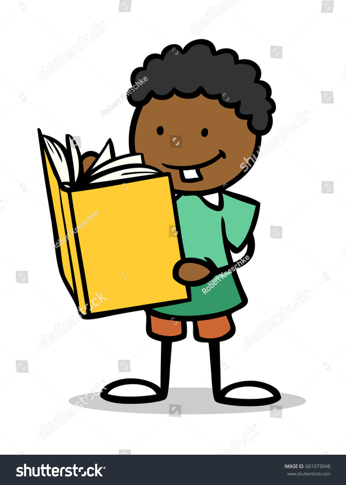 Cartoon African Child Reading Book School Stock Illustration 681073048 ...