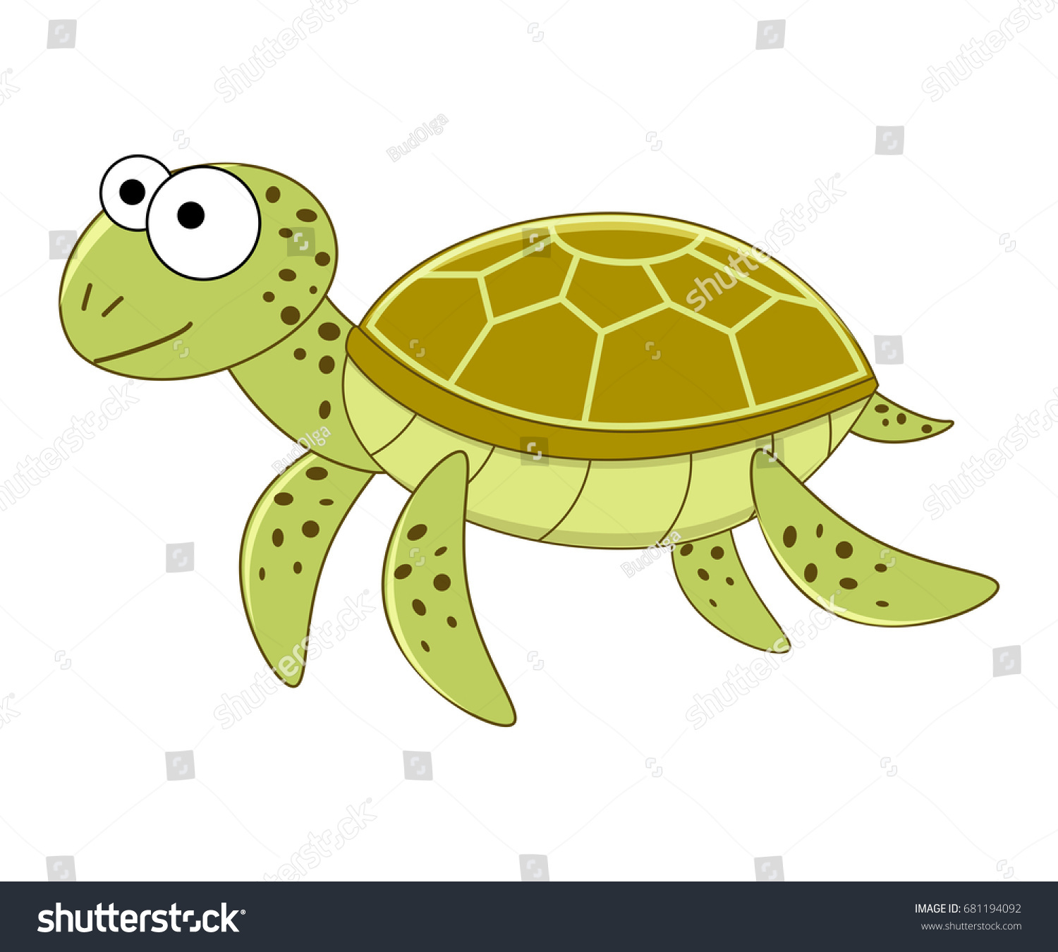 Cute Funny Cartoon Sea Turtle Vector Stock Vector (Royalty Free ...