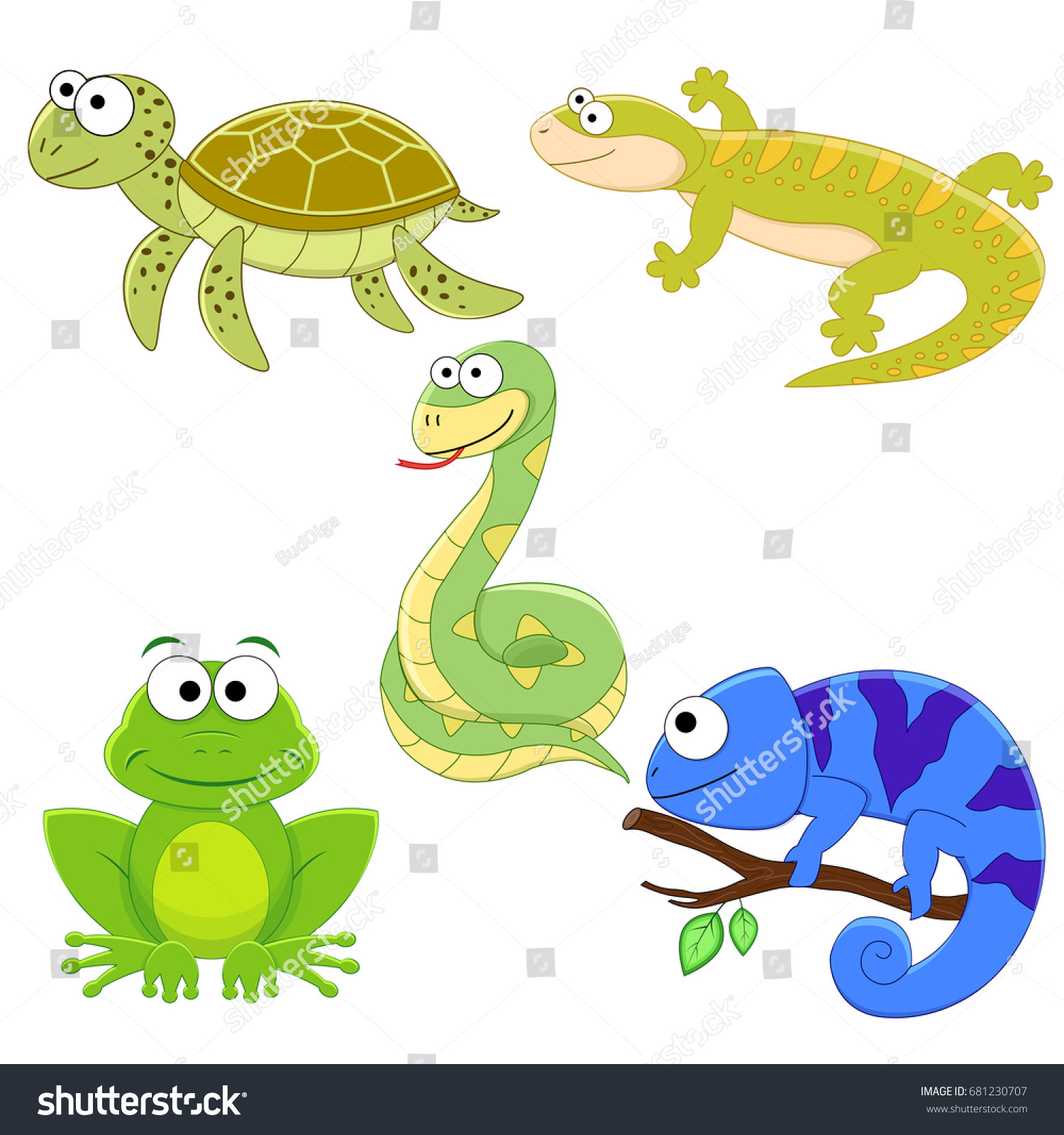 Set Cartoon Funny Reptile Vector Illustration Stock Vector (Royalty ...