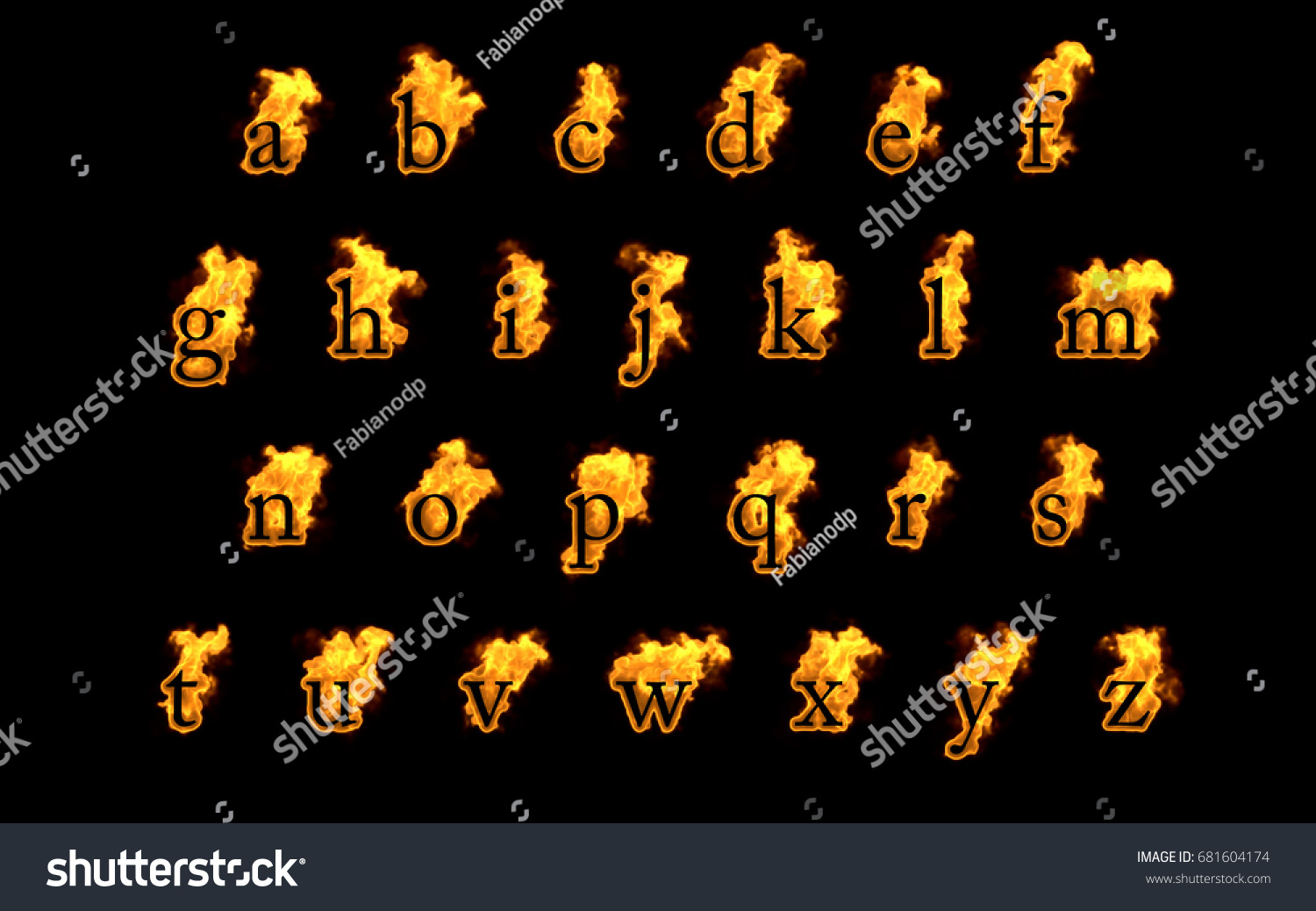 Fire Alphabet Isolated On Black Background Stock Illustration 681604174 ...