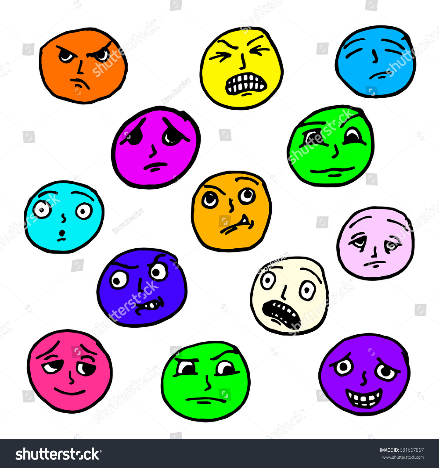 Set Doodle Faces Facial Expressions Eyes Stock Vector (Royalty Free ...