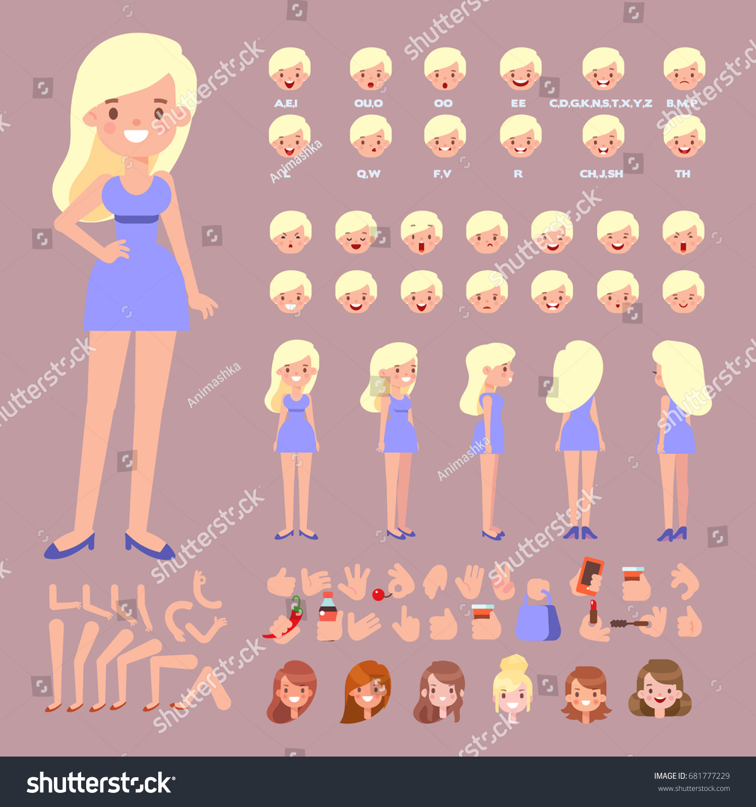 Vektor Stok Front Side Back View Animated Character Tanpa Royalti Shutterstock