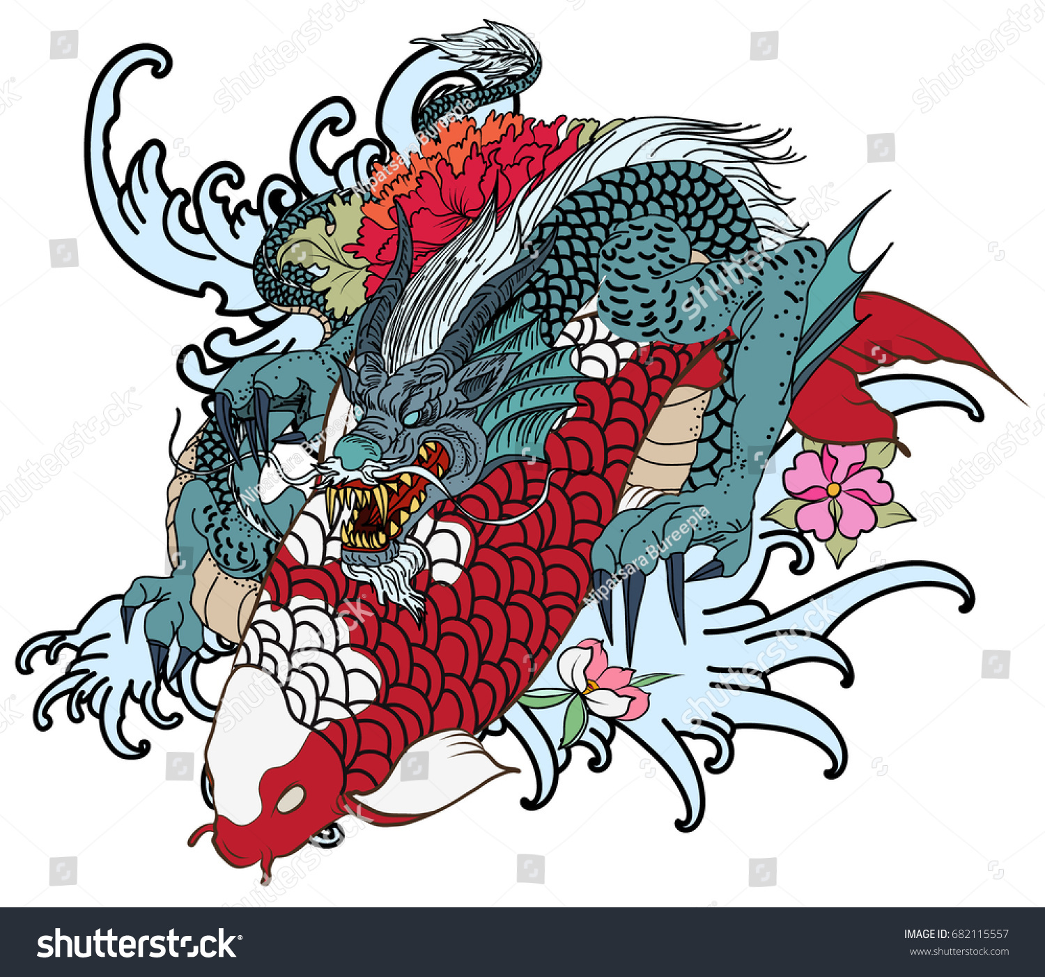 dragon koi fish drawing