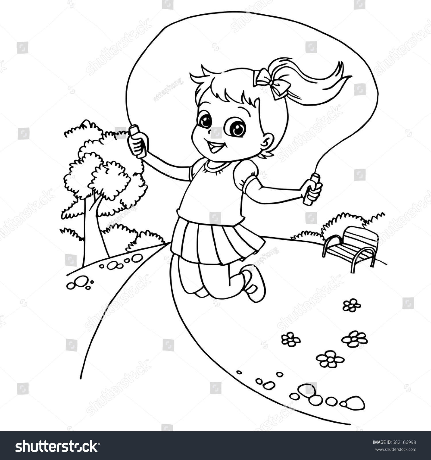 Kid Jumping Rope Cartoon Coloring Page 682166998 Shutterstock Stock Vector Kid Jumping Rope Cartoon Coloring Page Vector 682166998