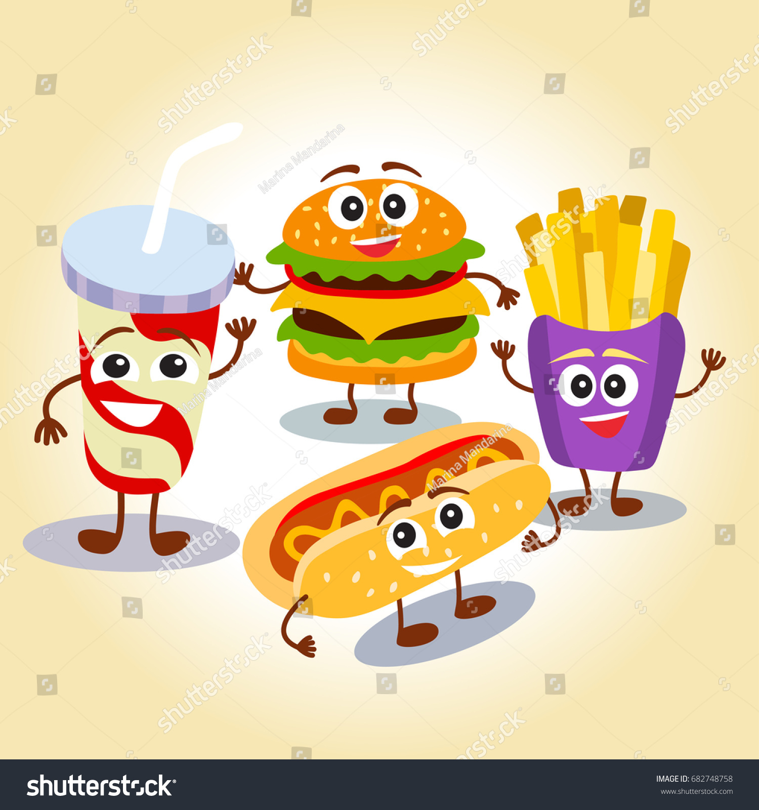 Funny Cute Fast Food Hamburger French Stock Vector (Royalty Free ...