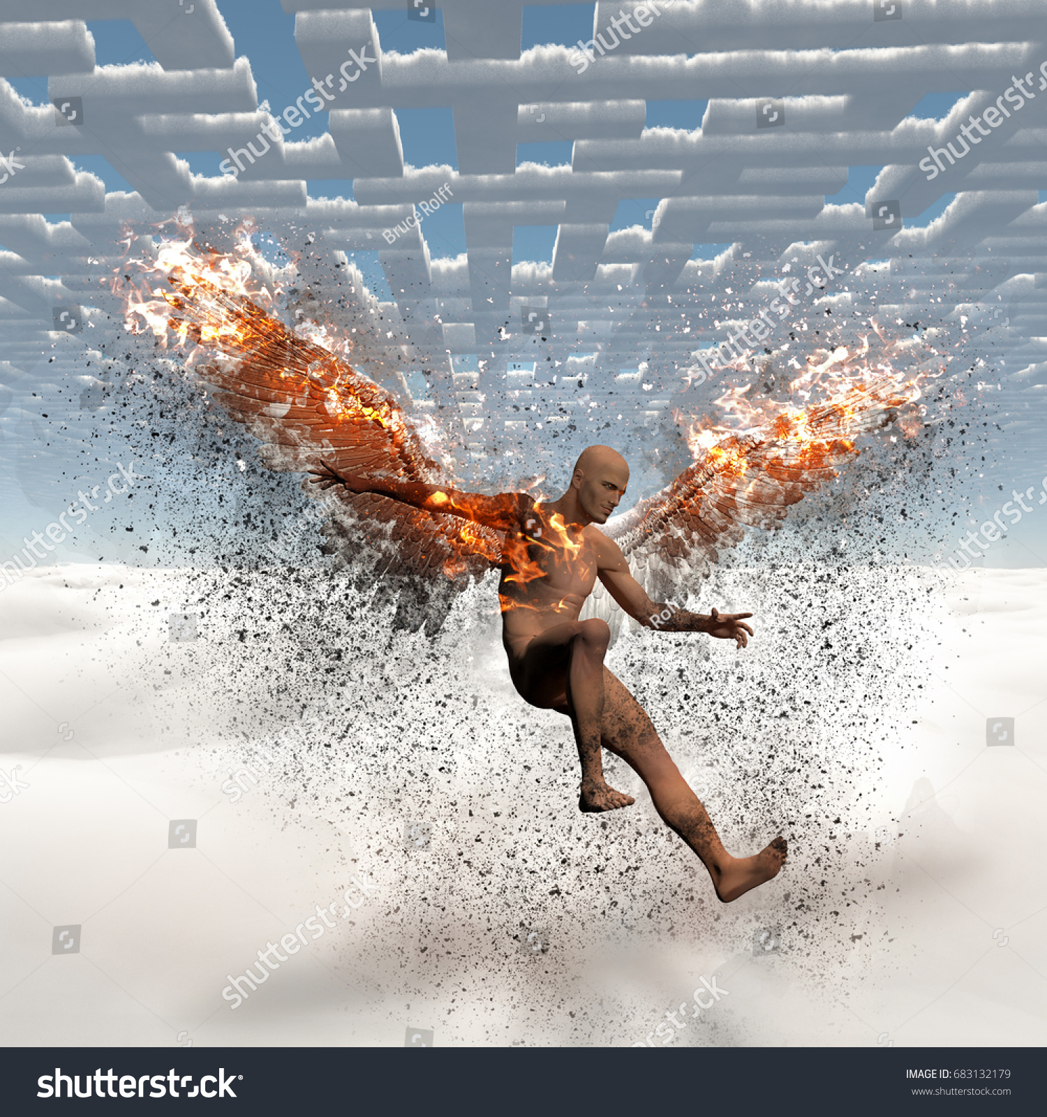 Surrealism Naked Man Burning Wings Falls Stock Illustration Shutterstock