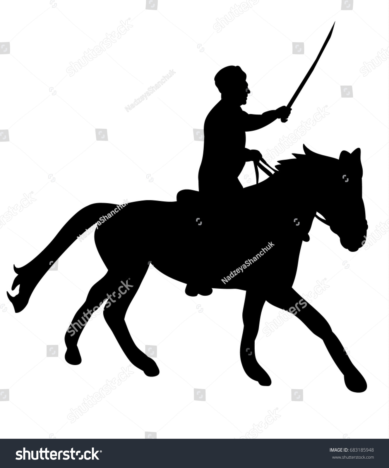 Silhouette Man Jumping On Horse Sword Stock Vector (Royalty Free ...