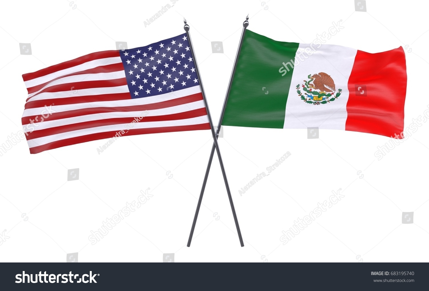 Usa Mexico Two Crossed Flags Isolated Stock Illustration 683195740 ...