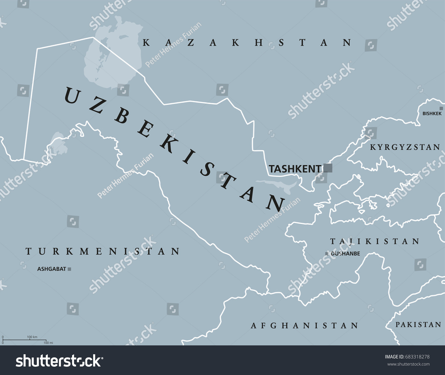 Uzbekistan Political Map Capital Tashkent International Stock Vector ...