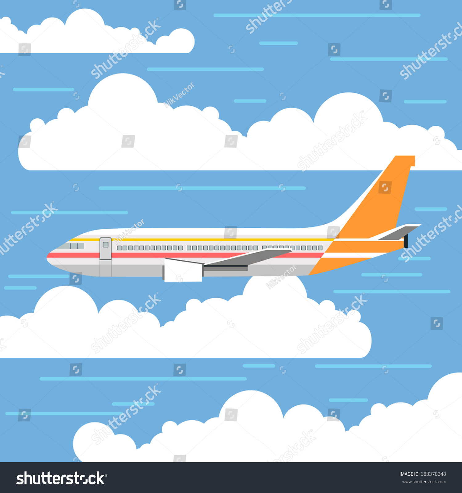 Airplane Flies Sky Side View Airliner Stock Vector (Royalty Free ...