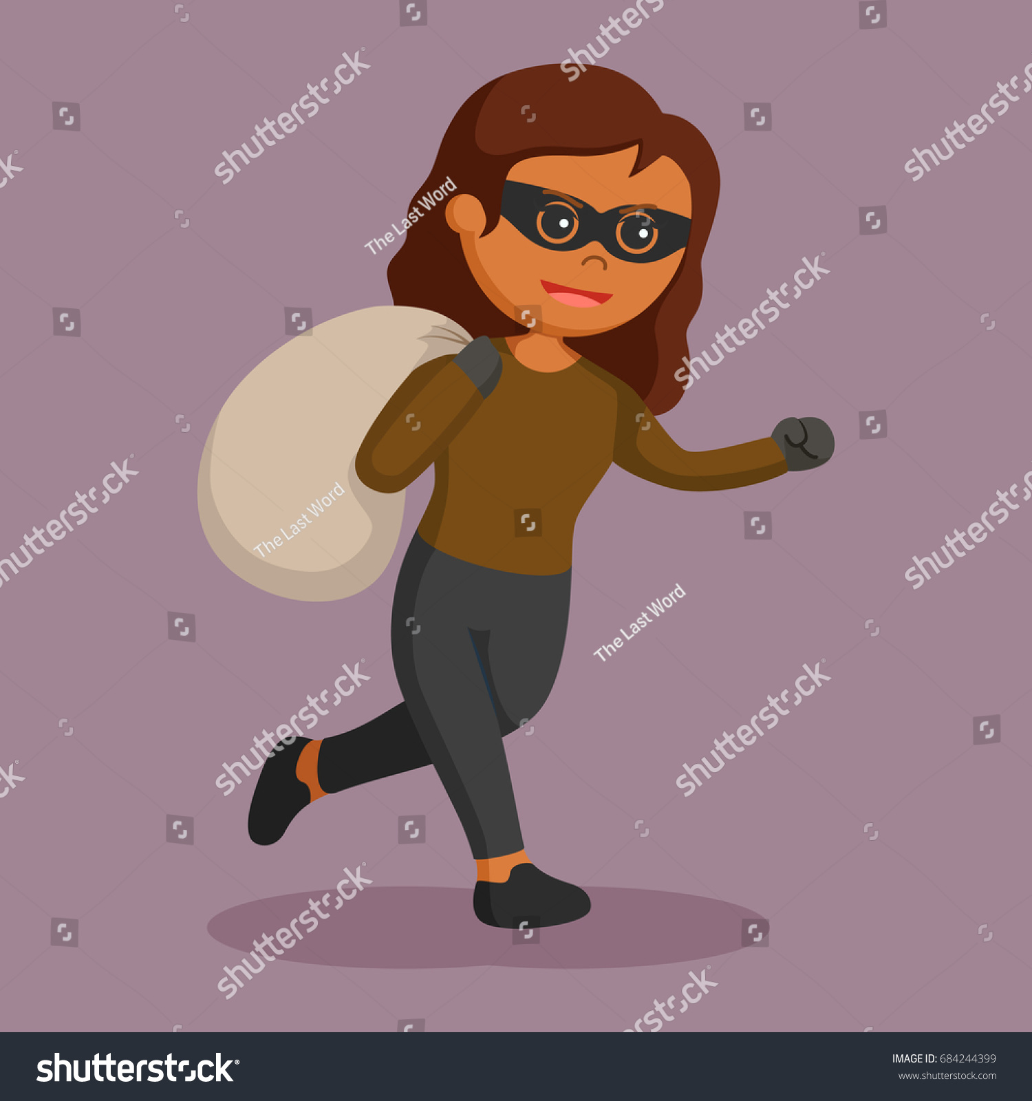 African Woman Thief Running Sack Stock Vector (Royalty Free) 684244399 ...