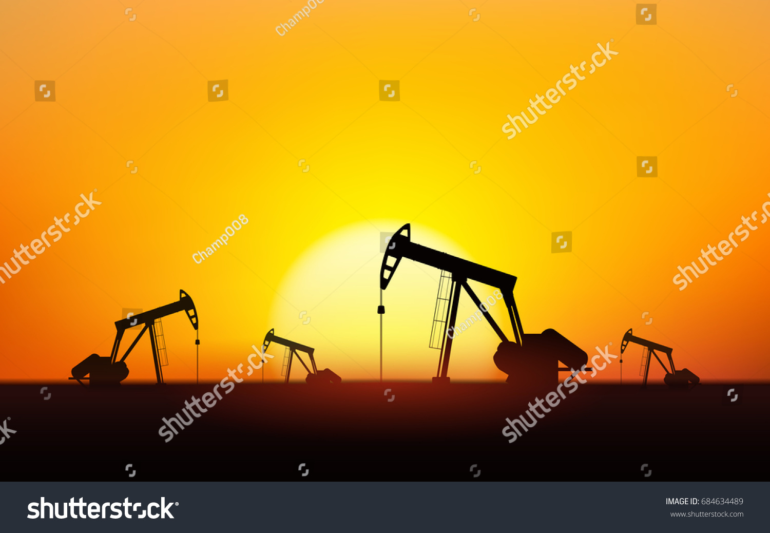 Silhouette Oil Pumps Oil Field Sunset Stock Vector (Royalty Free ...