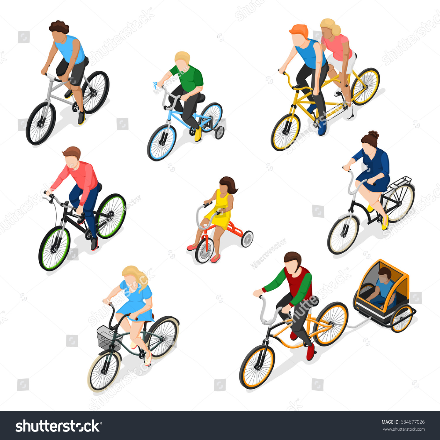 Bicycle Isometric People Set Isolated Bike Stock Vector (Royalty Free ...