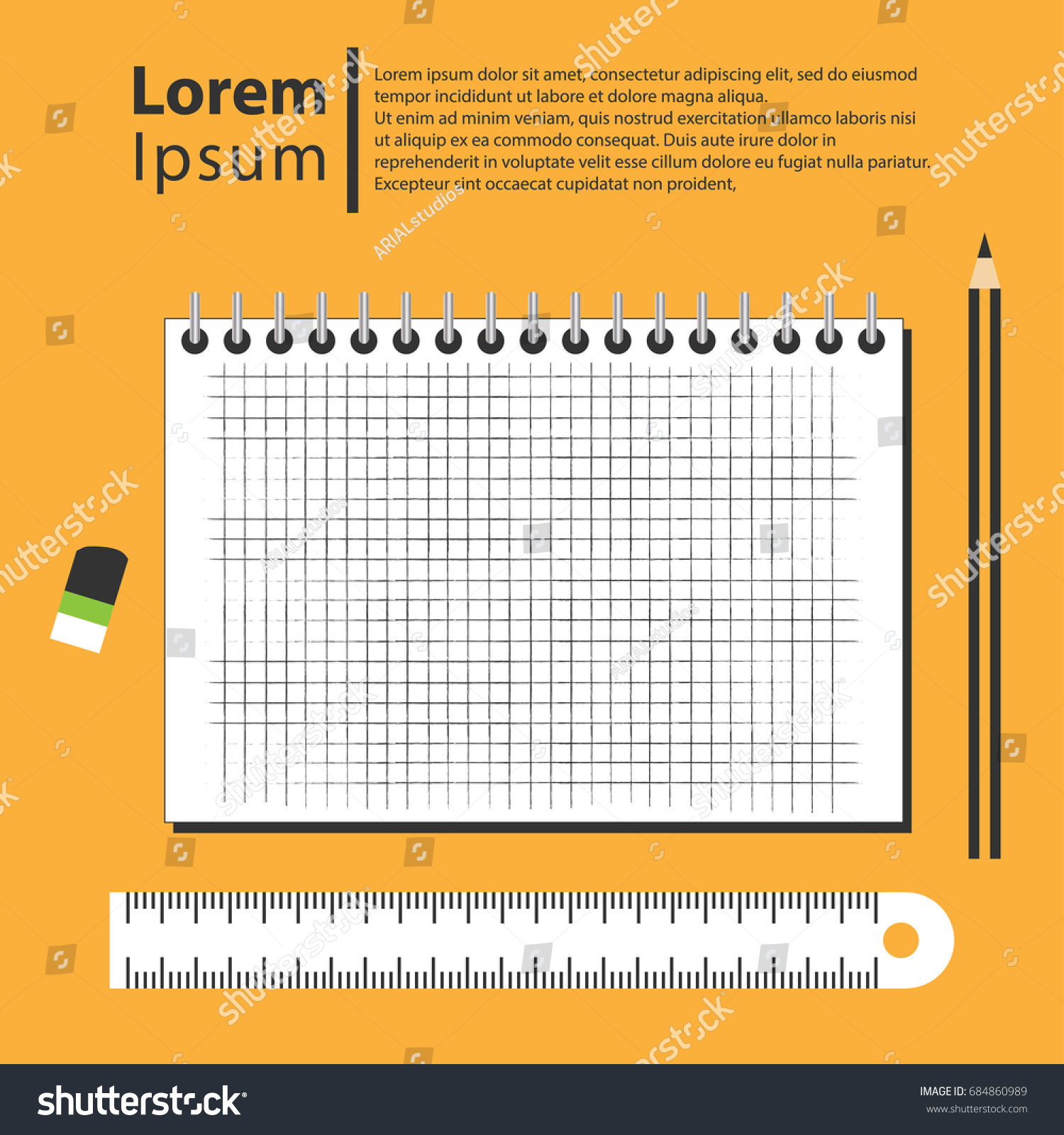 Sheet Paper Pencil Eraser Ruler Vector Stock Vector (Royalty Free ...