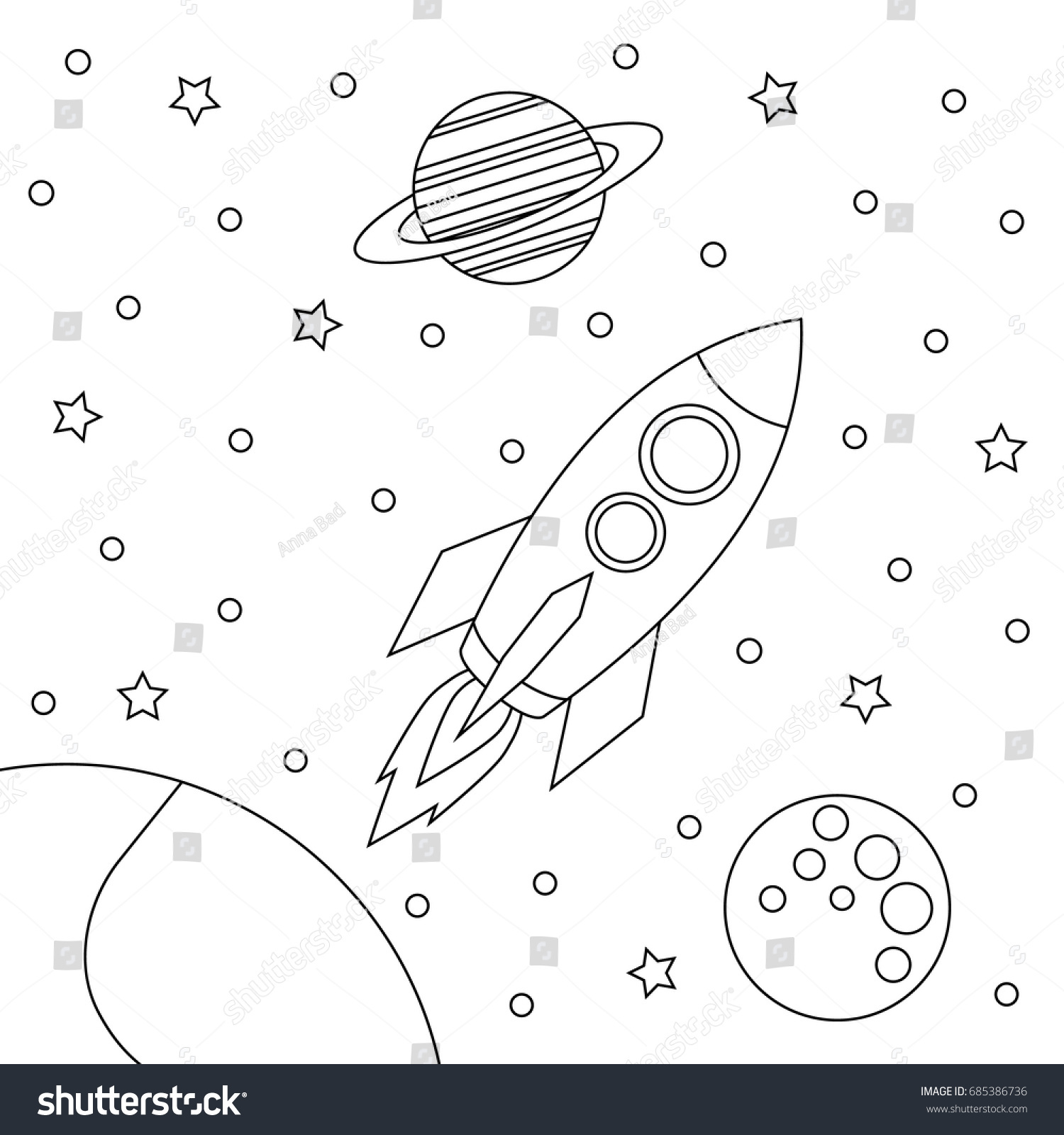 Coloring Book Outlined Outer Space Elements Stock Vector (Royalty Free ...