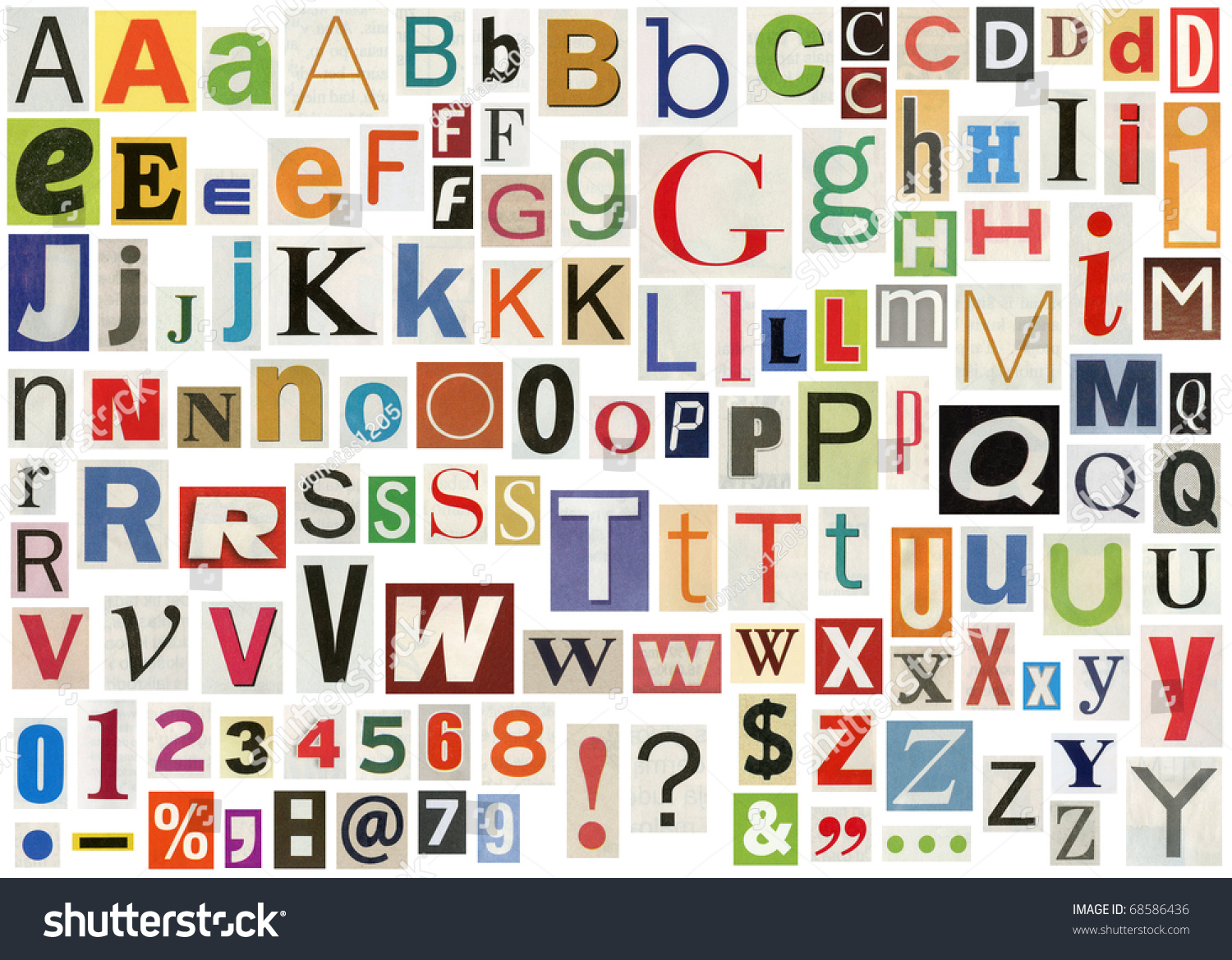 Newspaper Alphabet Letters Numbers Symbols Isolated Stock Photo ...