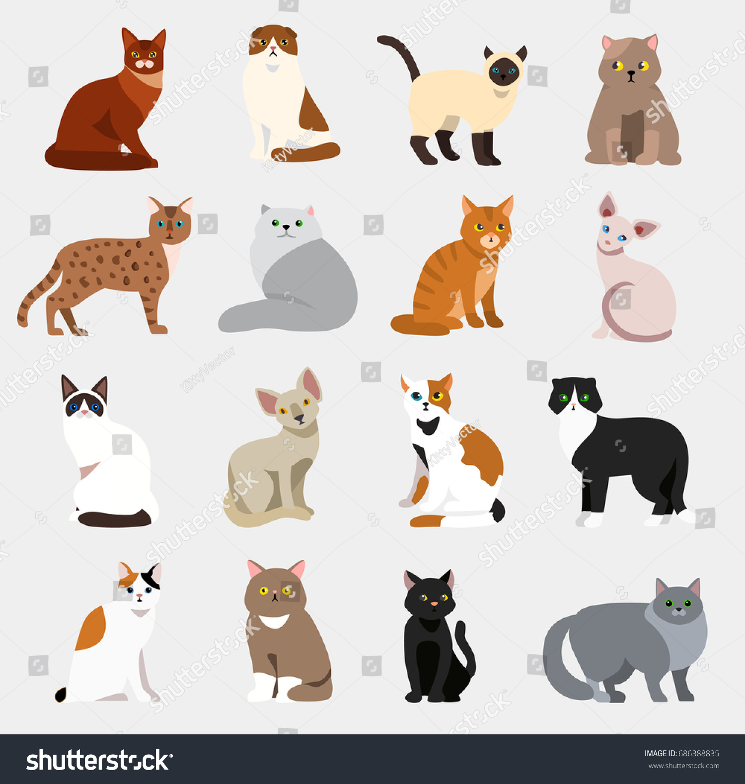 Cat Breeds Cute Pet Animal Set Stock Vector (Royalty Free) 686388835 ...